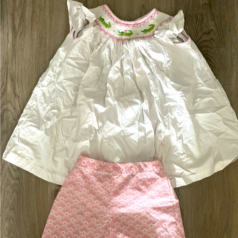 Shrimp and grits size 7 smocked outfit